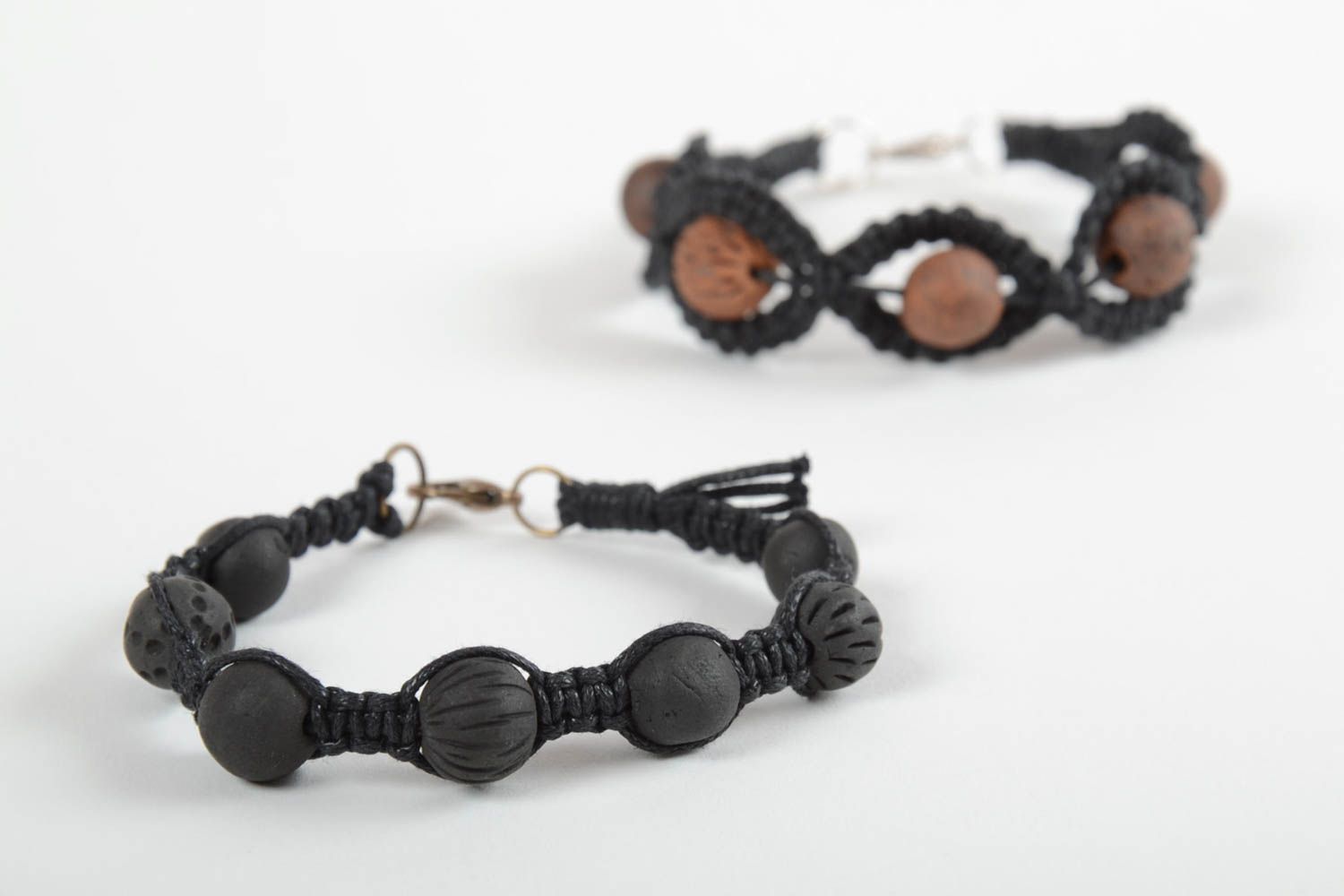 Bracelets tressés Bijoux fait main noirs perles argile Accessoire femme 2 pièces photo 5