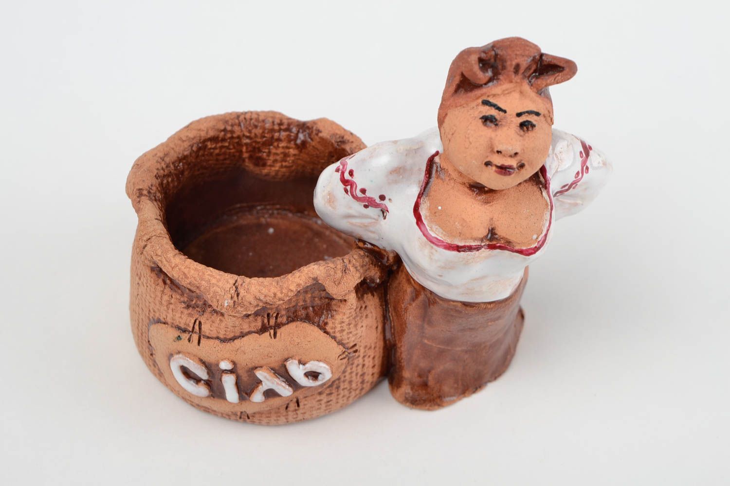 Salière originale céramique faite main Pot à sel figurine femme Vaisselle design photo 3