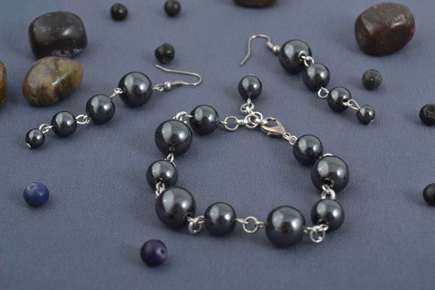 Handmade jewelry set gemstone jewelry bead bracelet dangling earrings gift ideas photo 1