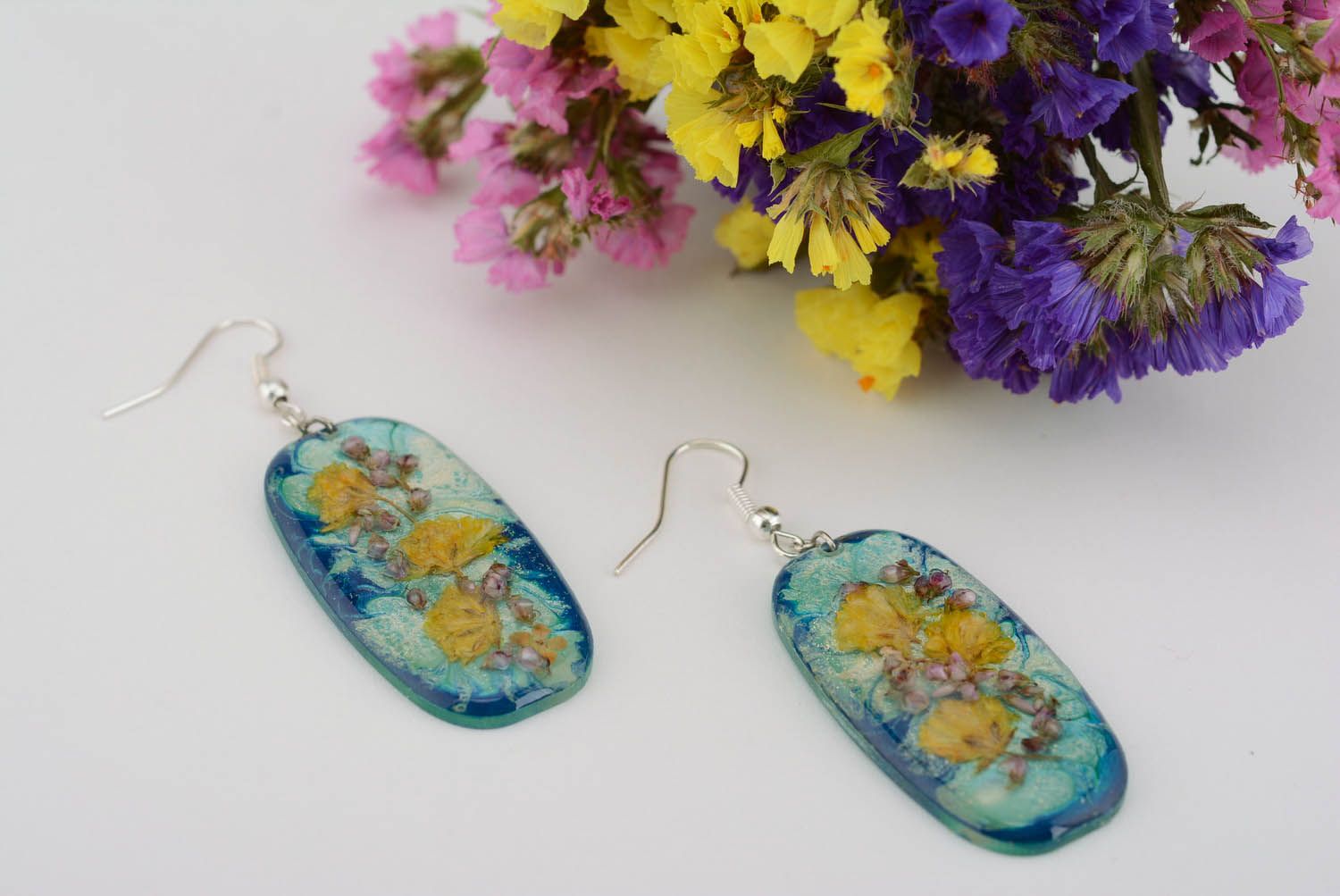 Long earrings Blue and Yellow photo 1