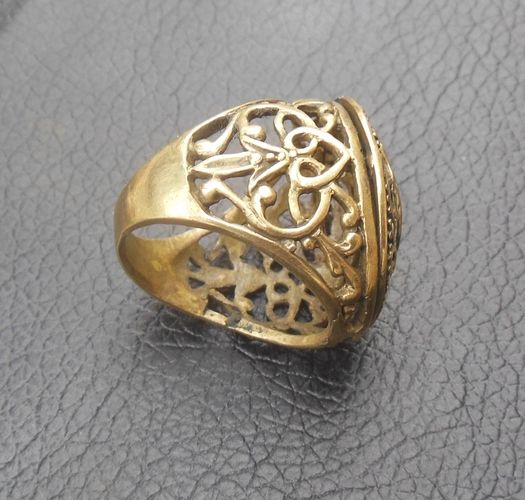 Объемное кольцо из латуни с птицей Сирин женское ручной работы  фото 1