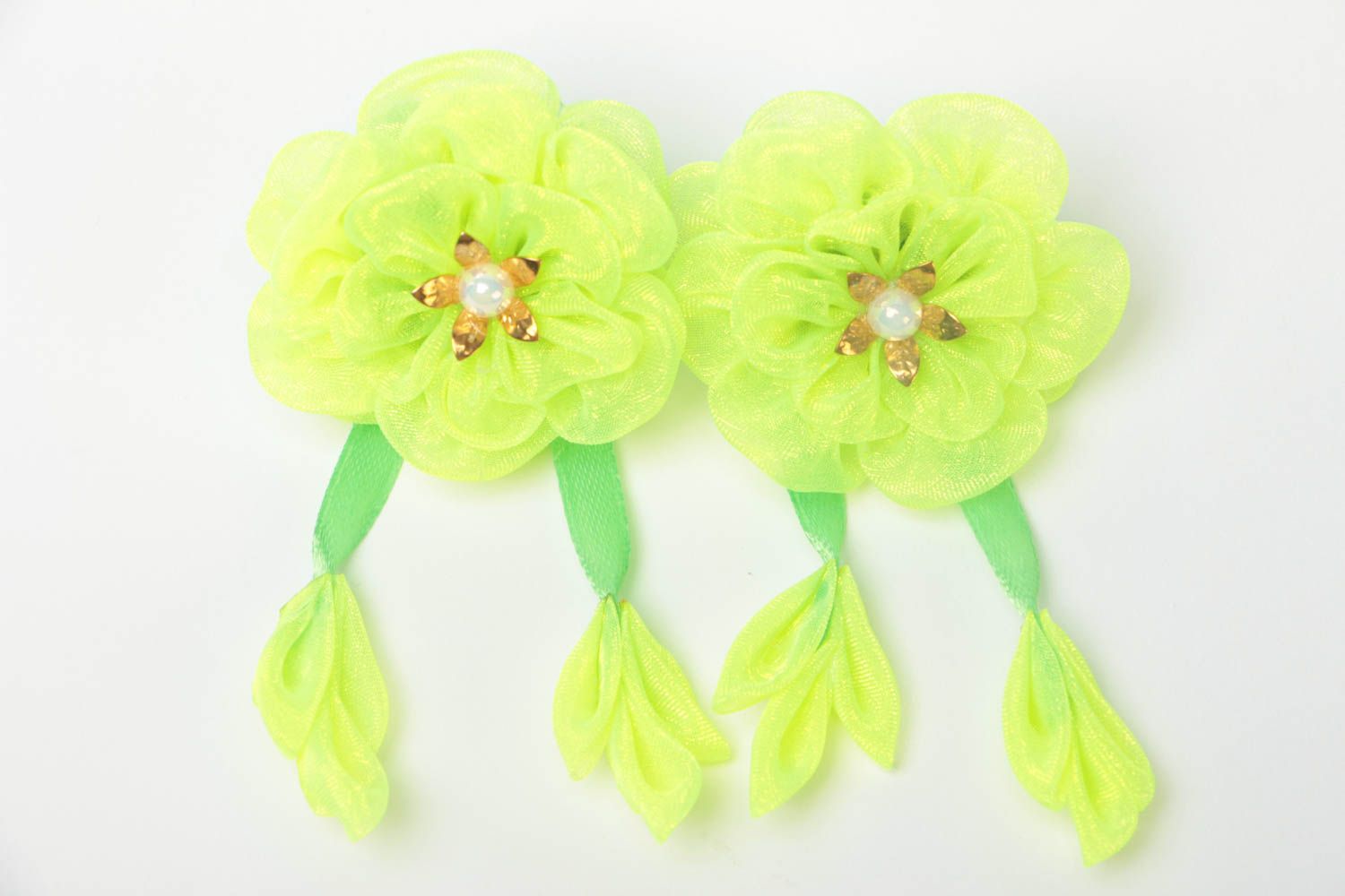 Set of handmade hair ties green textile accessories designer jewelry for hair photo 2