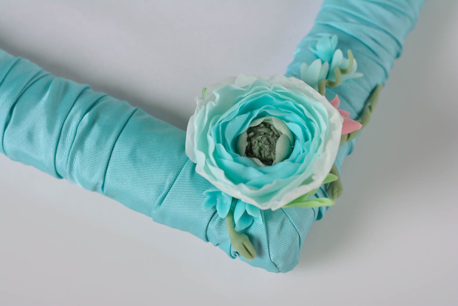 Rahmen für Fotos handmade Deko Bilderrahmen aus Stoff in Türkisblau mit Blumen  foto 4
