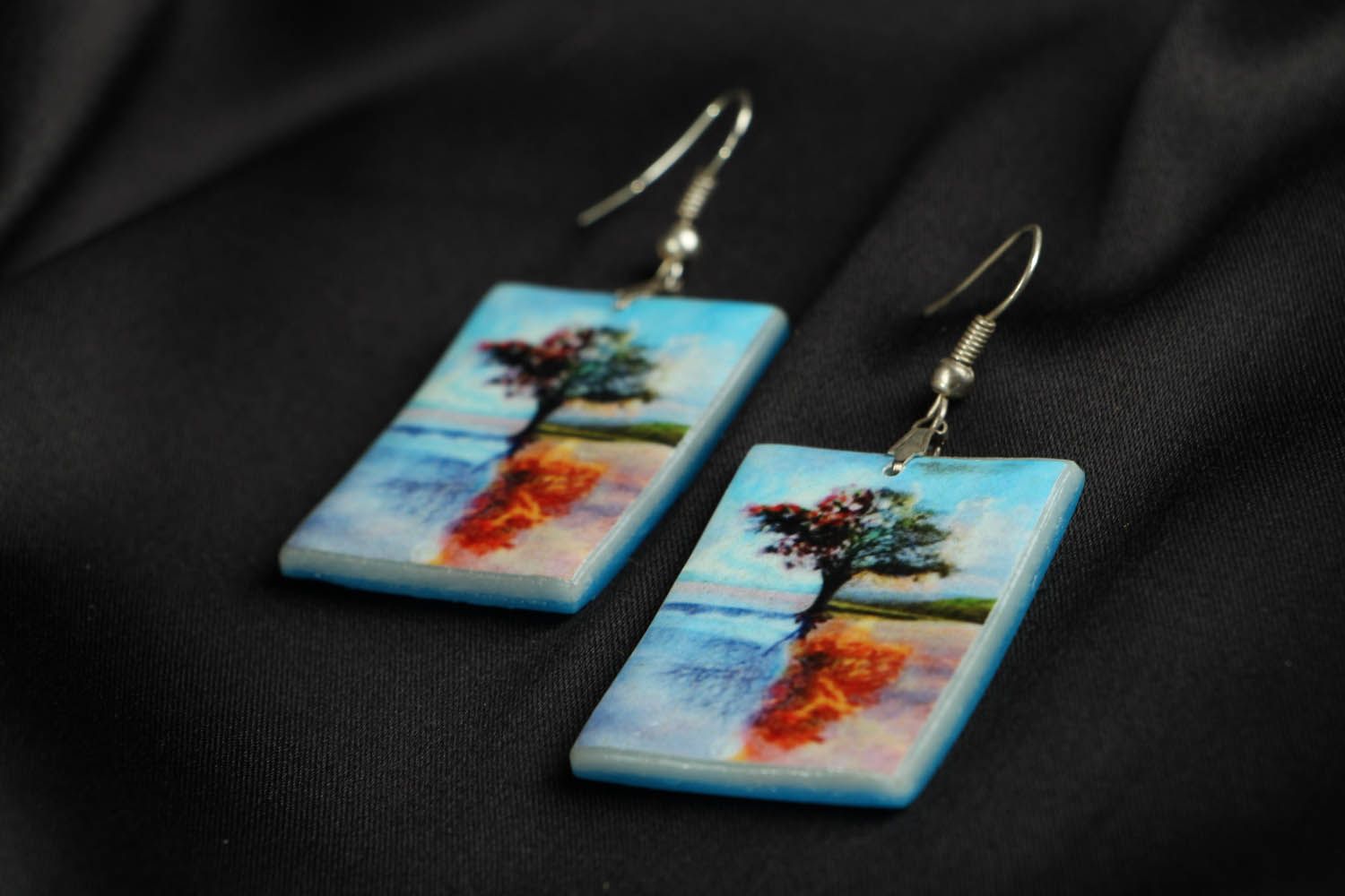 Polymer clay earrings Reflection photo 2