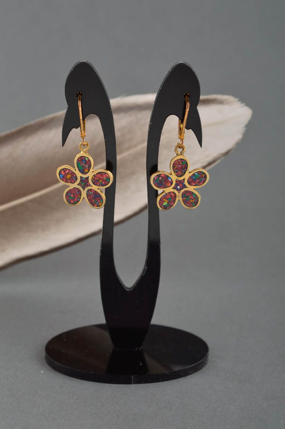 Handmade brass female earrings beautiful flower earrings elegant accessory photo 1