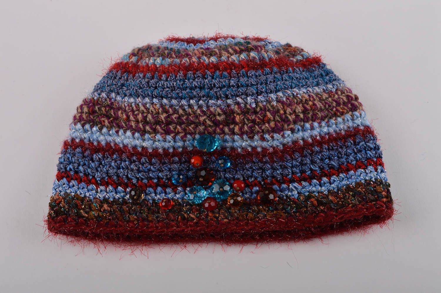 Зимняя женская шапка ручной работы шапка женская полосатая теплая шапка фото 10