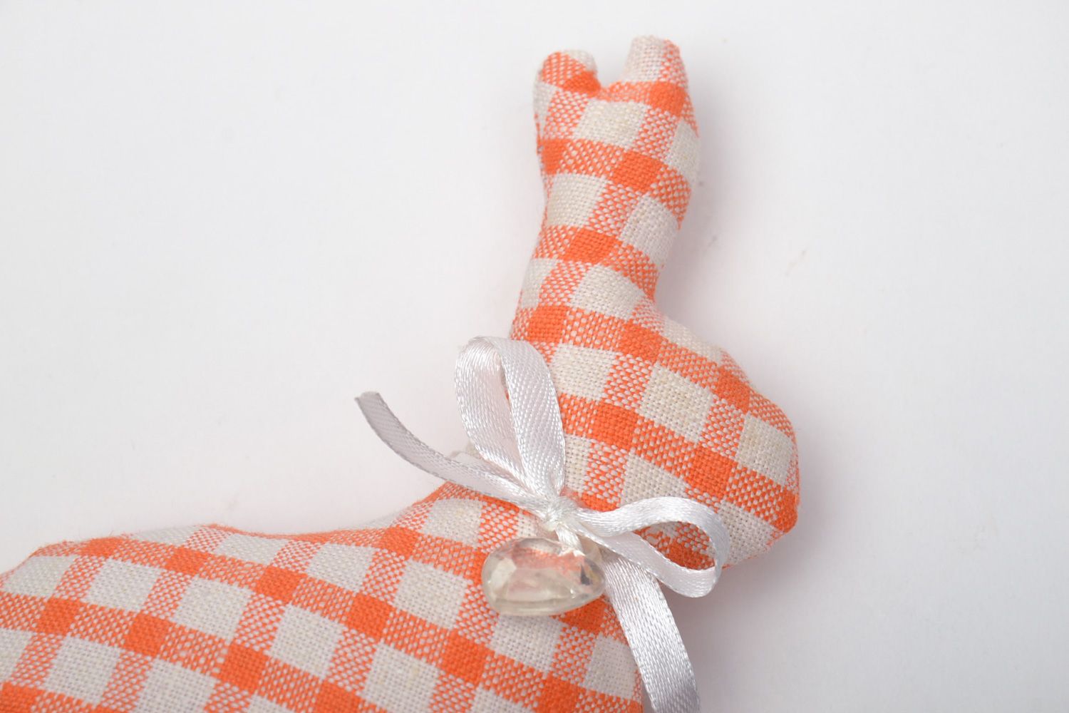 Petite peluche décorative en coton en forme de lapin à carreaux fait main  photo 3