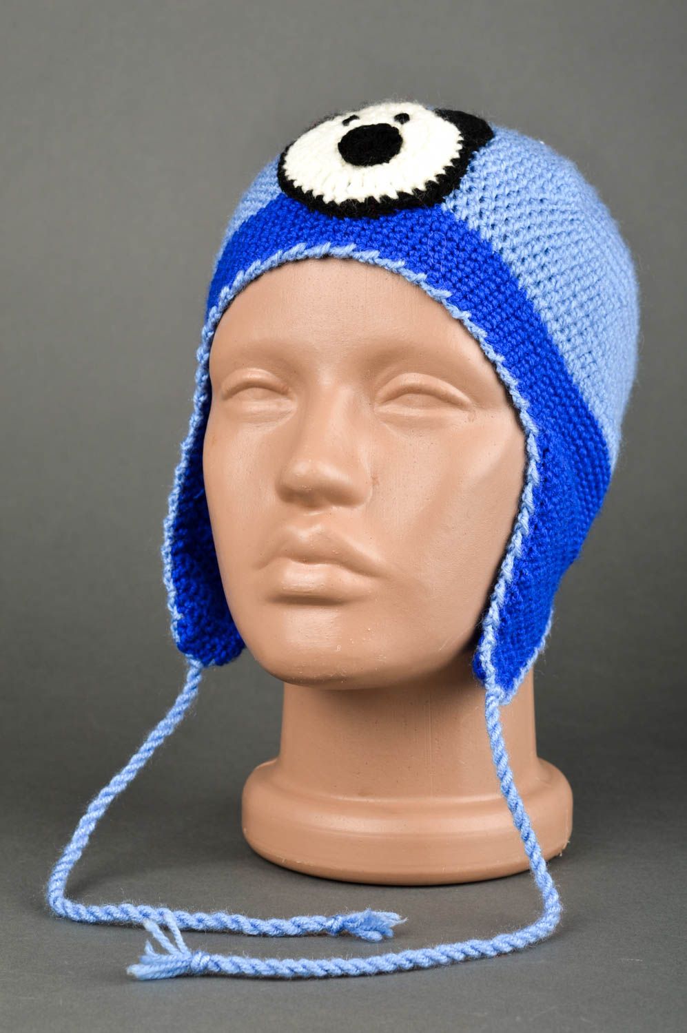 Зимняя шапка ручной работы вязаная шапка для детей синяя шапочка на мальчика фото 1