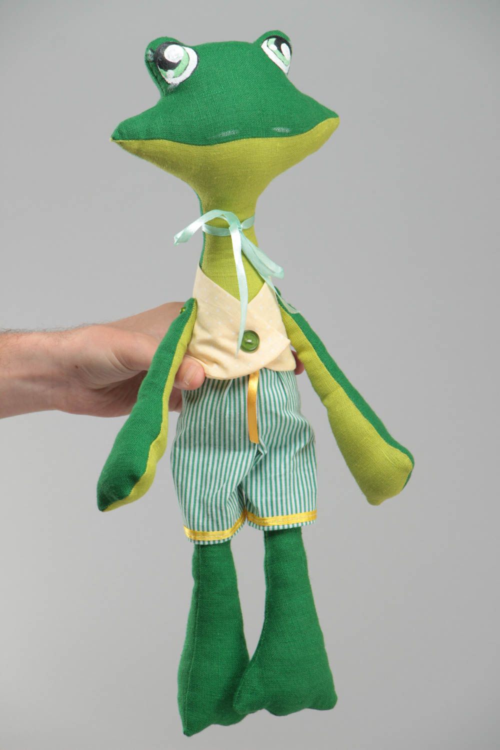 Handmade decorative soft stuffed toy frog beautiful green present for children photo 5