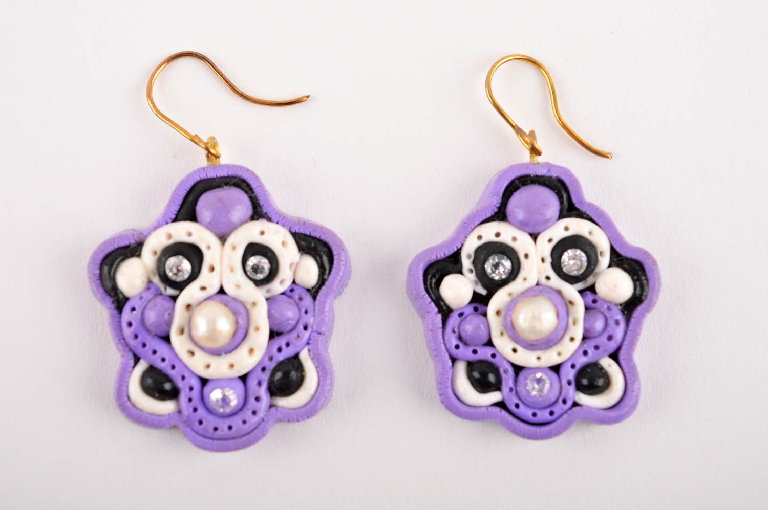 Handmade violette Blumen Ohrringe Polymer Schmuck Accessoire für Frauen foto 3