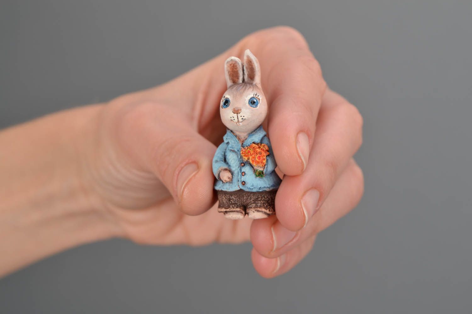 Figurine miniature en argile Lapin faite main photo 2