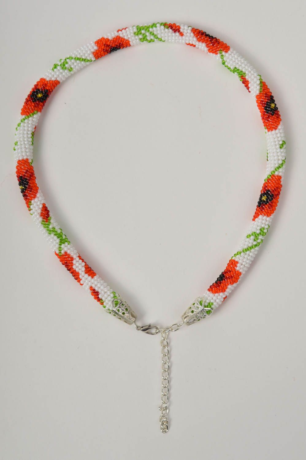 Collana tubolare di perline fatta a mano accessorio bello da donna papaveri foto 2