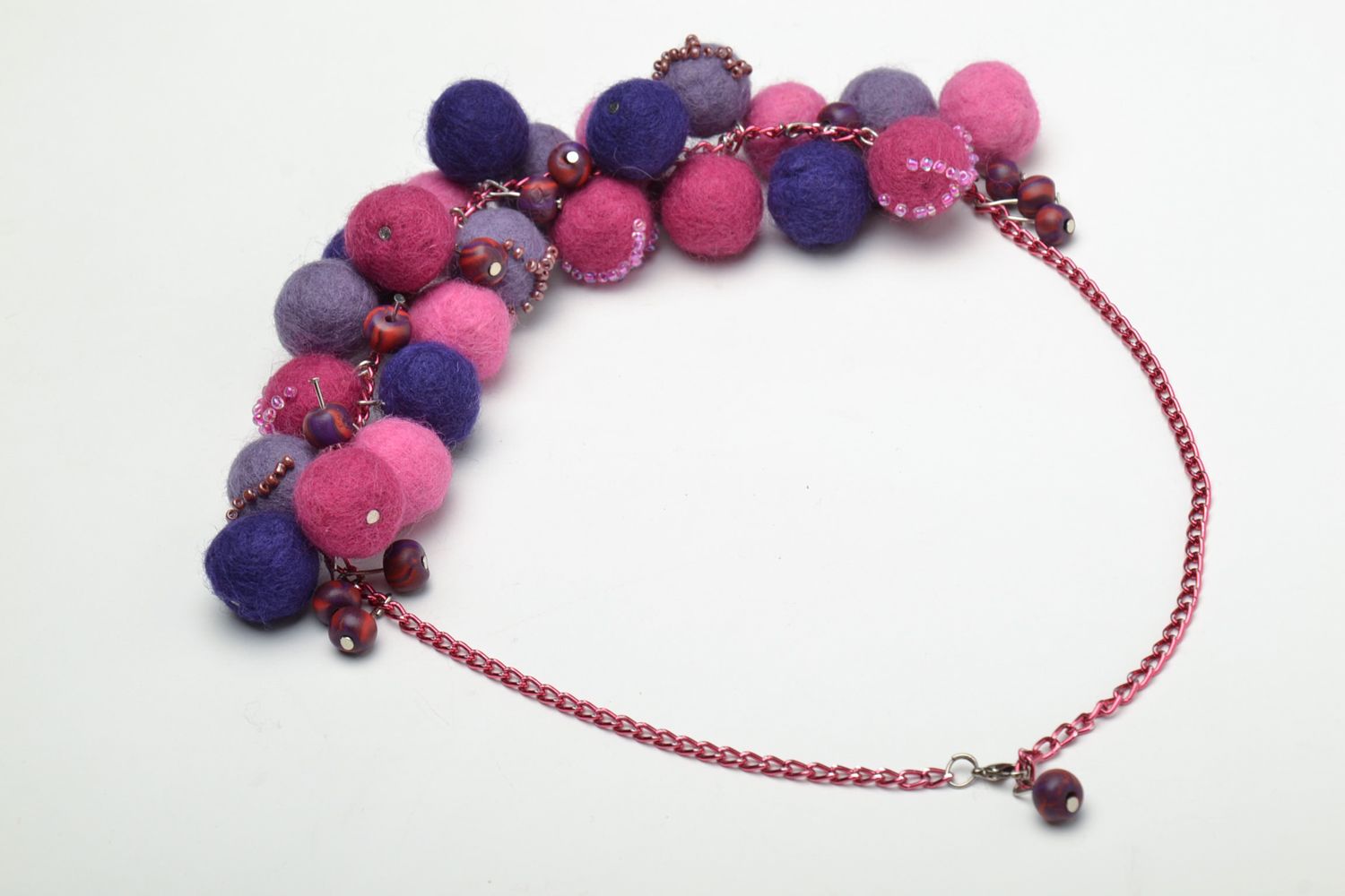 Unusual multi-colored felted wool ball necklace photo 5
