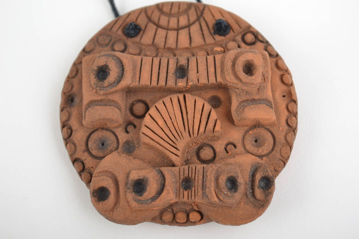 Unusual handmade designer clay neck pendant on cord marine and ethnic styles photo 5