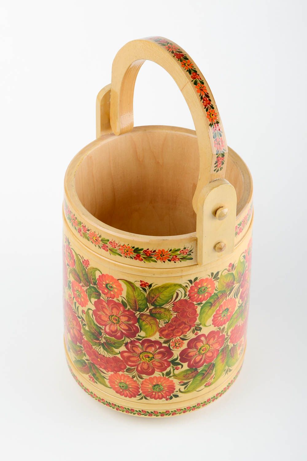 Handmade wooden bucket folk art painting sauna accessories housewarming gifts  photo 5