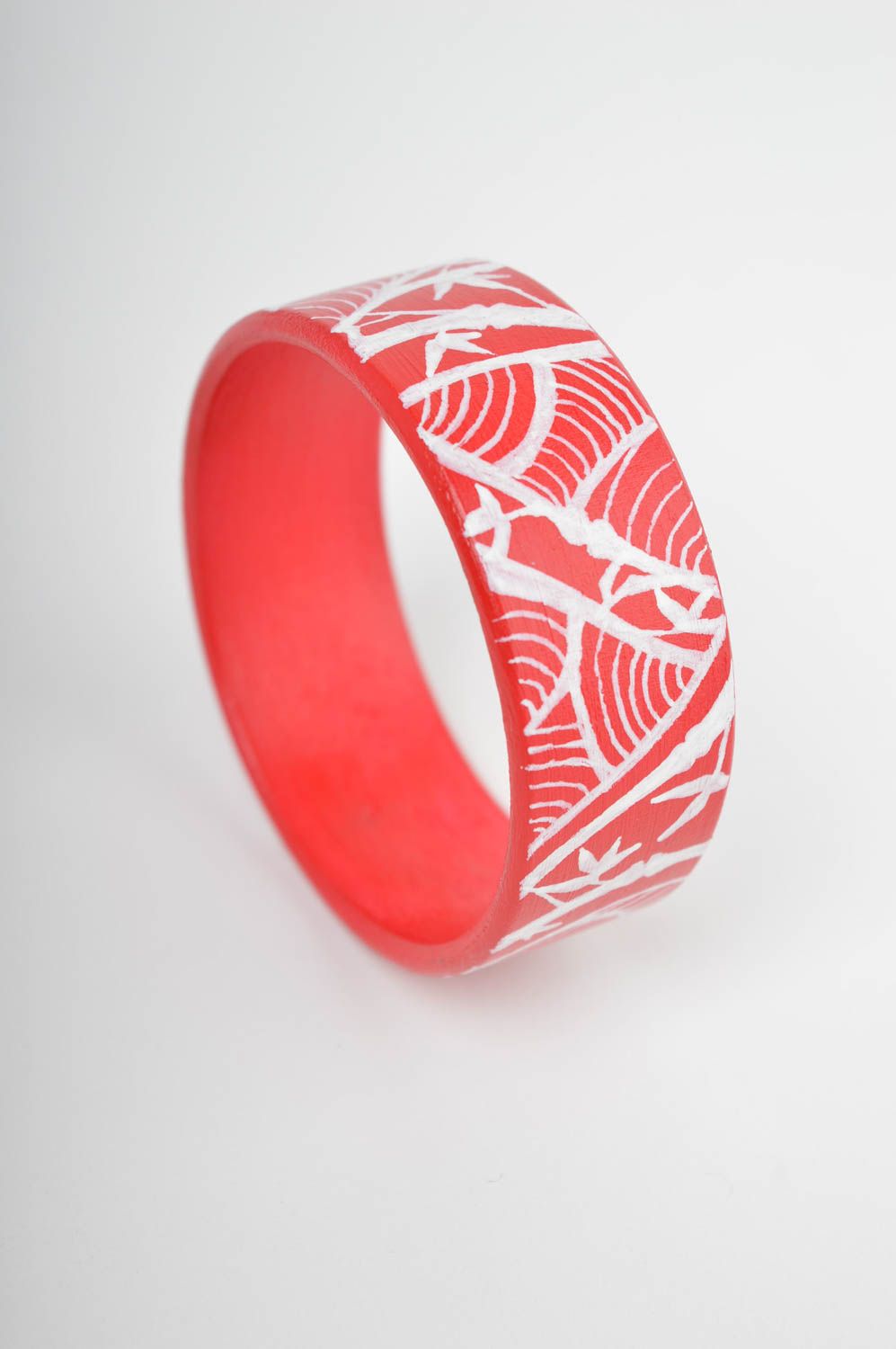 Браслет с росписью ручной работы браслет на руку украшение из дерева красное фото 6