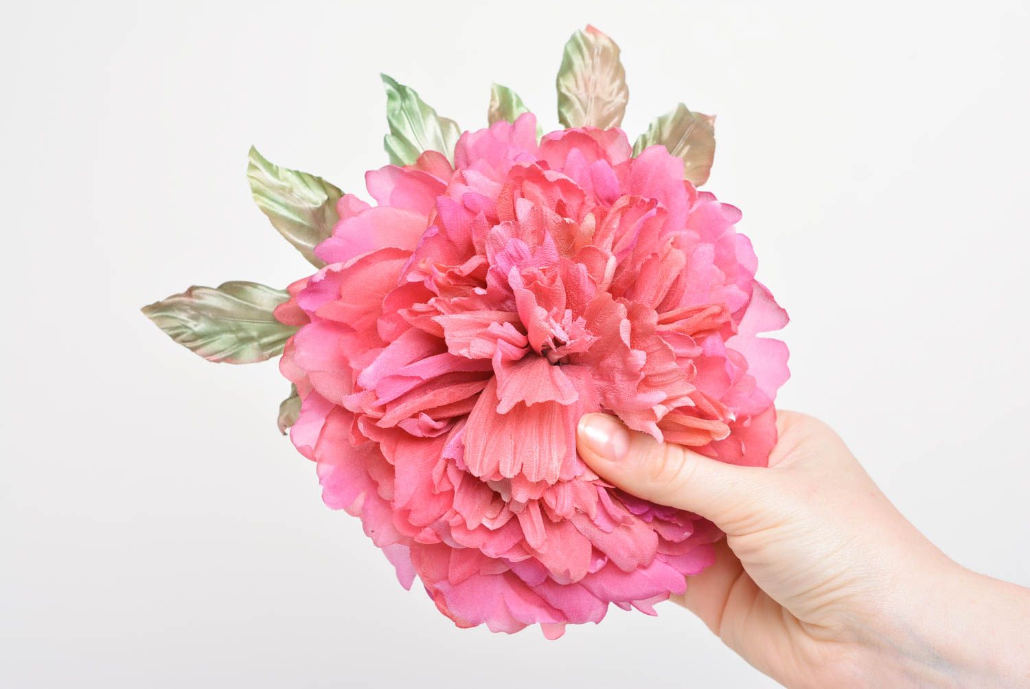 Unusual large beautiful pink handmade silk flower brooch textile accessories photo 4