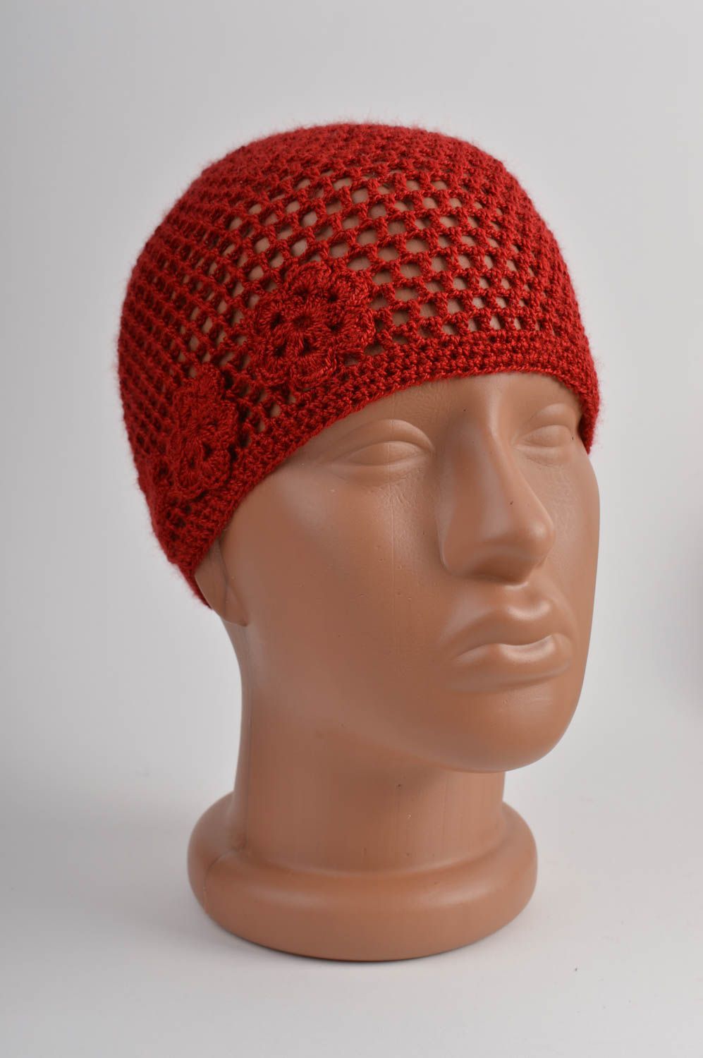 Red middle season handmade hat flower hat for girls designer crochet hat photo 2