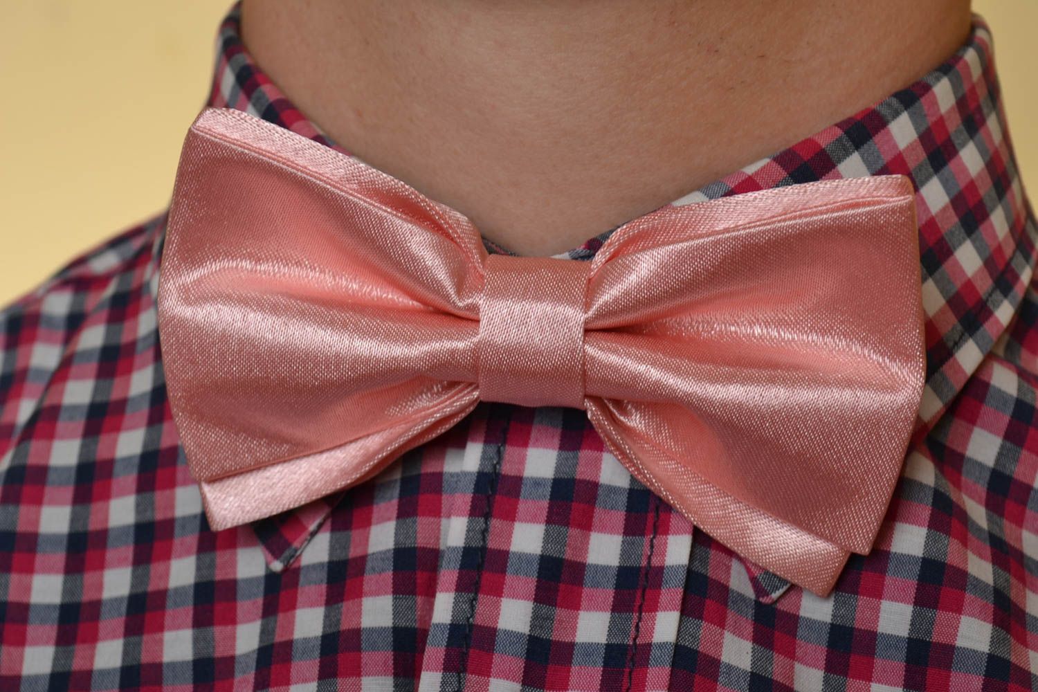 Beautiful gentle pink handmade designer fabric bow tie of adjustable size photo 1