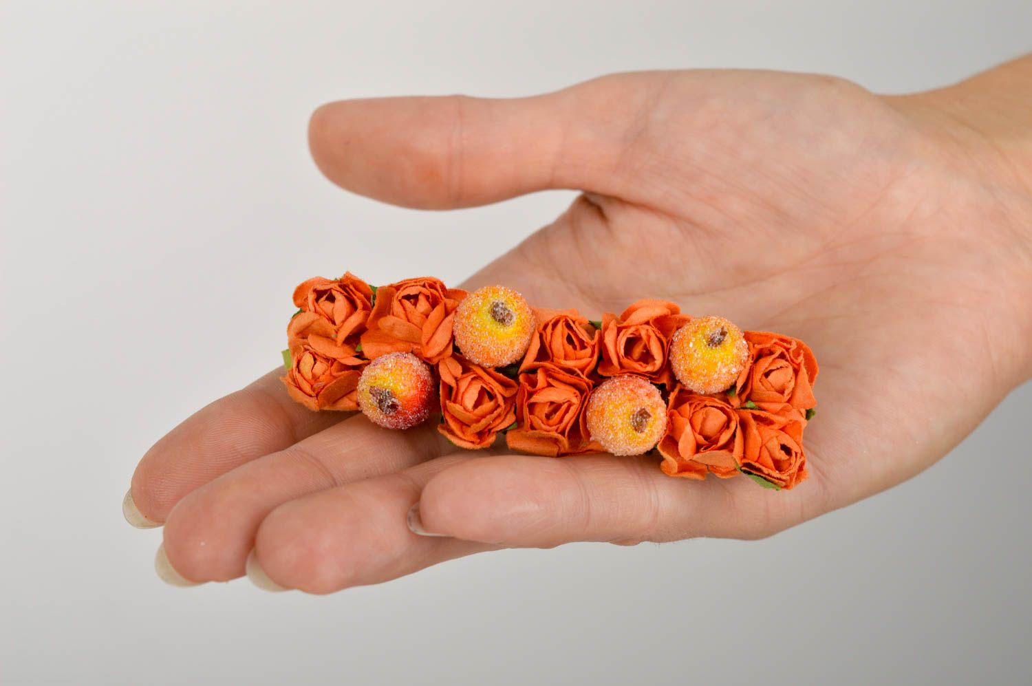 Аксессуар для волос украшение ручной работы заколка с цветком оранжевая фото 5