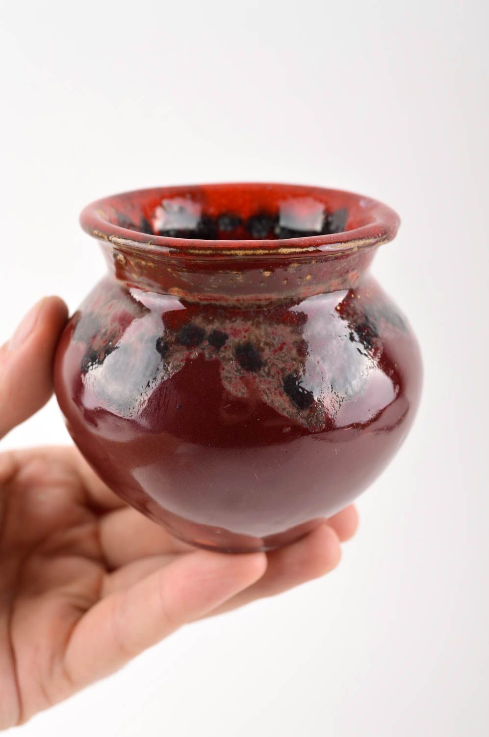 Cherry color clay flower glazed pot for home décor 4, 0,67 lb photo 5