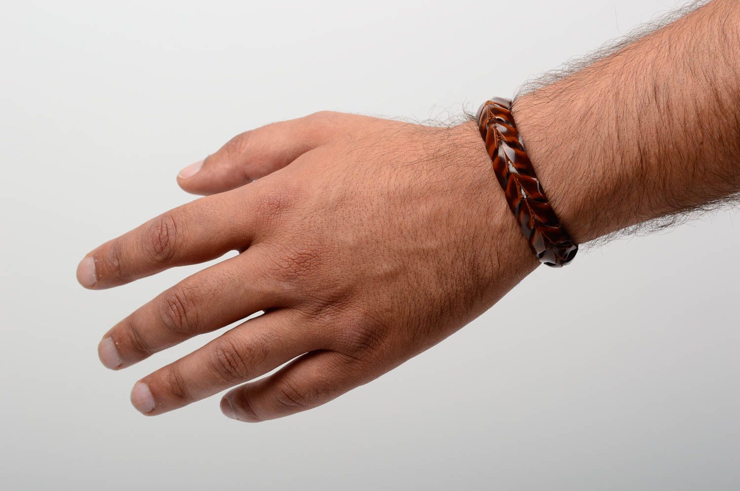 Bracelet tressé en cuir naturel marron fait main original accessoire stylé photo 5