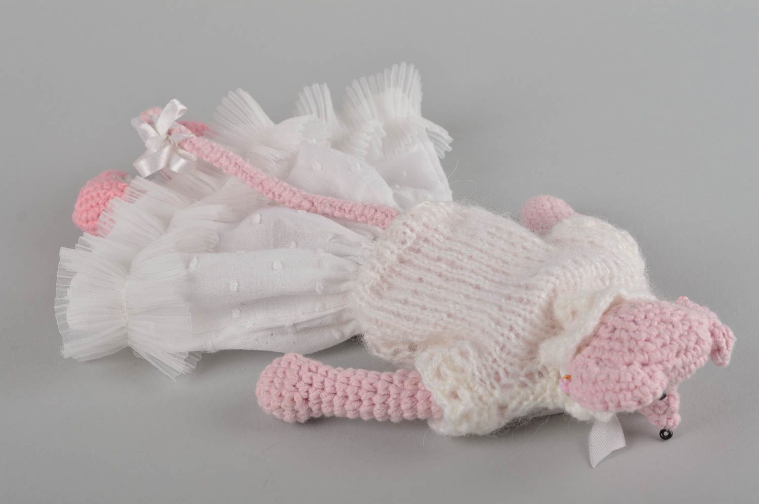 Jouet tricoté Peluche faite main souris en fils de laine et coton Cadeau enfant photo 4