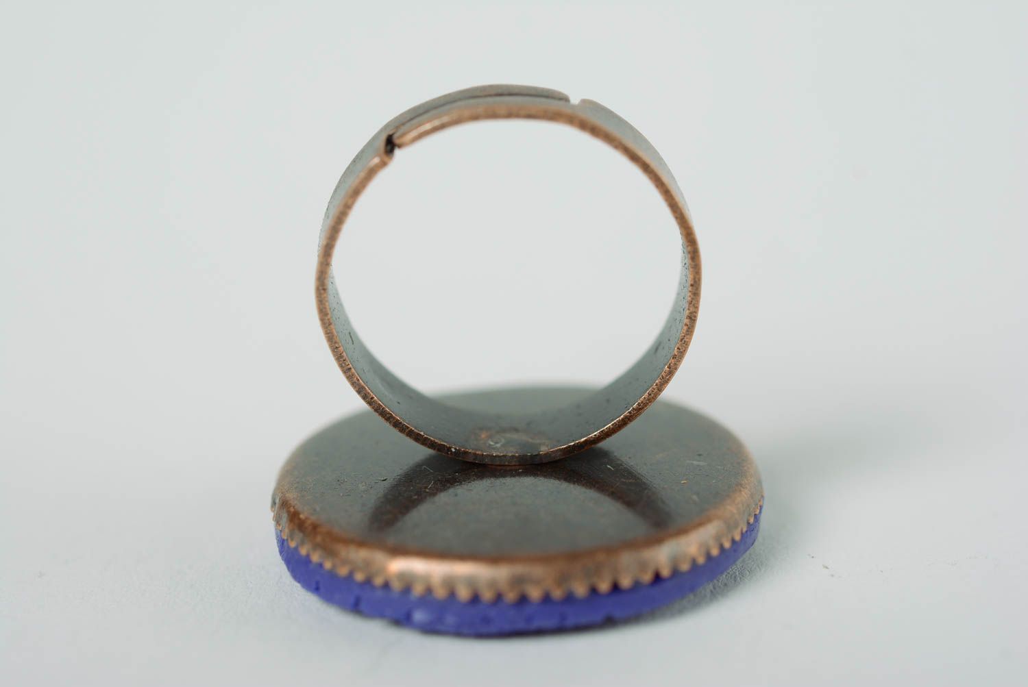 Handmade decorative polymer clay round ring with adjustable size Indigo photo 4