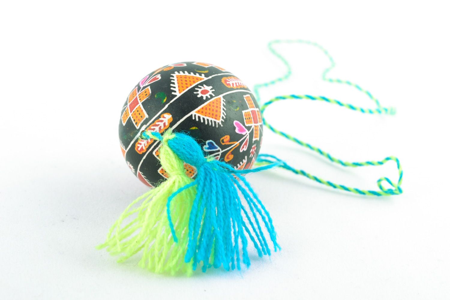 Handmade hanging Easter egg with ornament and tassels for interior decoration photo 3