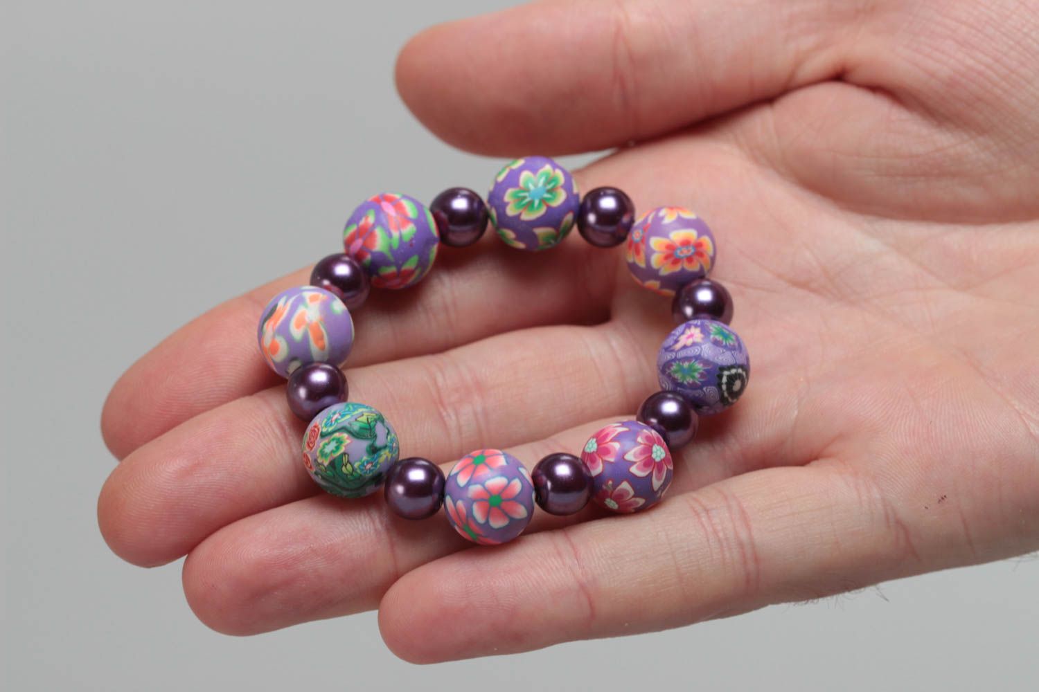 Beautiful children's designer handmade polymer clay bracelet with beads photo 5