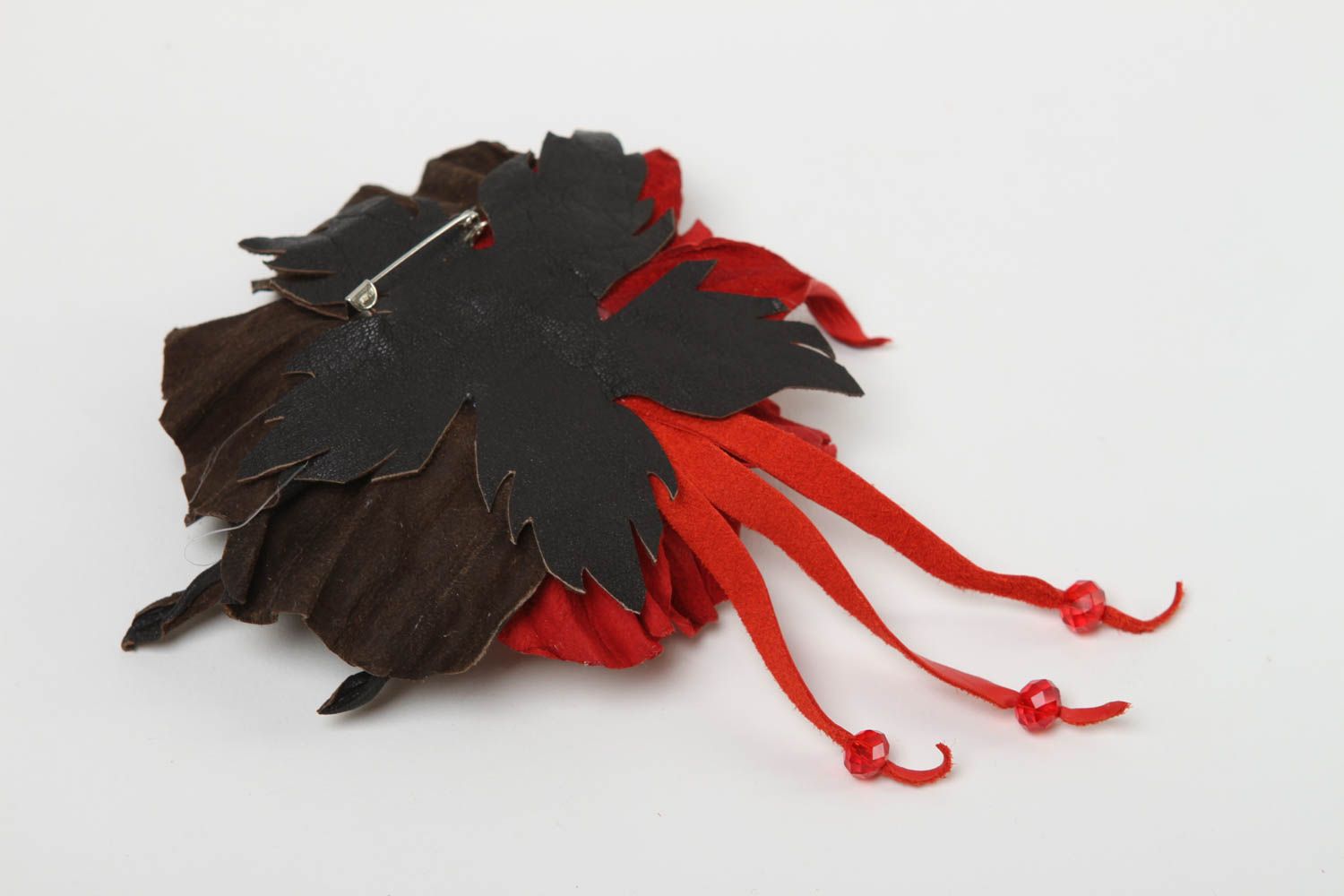 Handmade rot schwarze Blume Brosche Designer Schmuck Accessoire für Frauen  foto 4