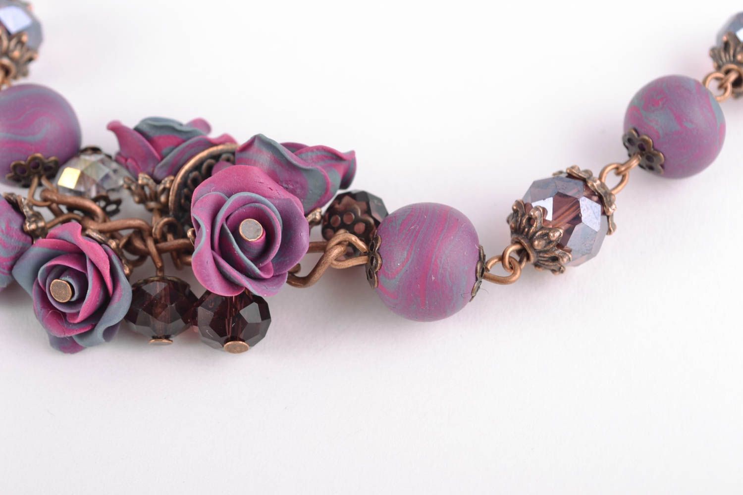 Bracelet fait main de pâte polymère avec fleurs violettes accessoire pour femme photo 3