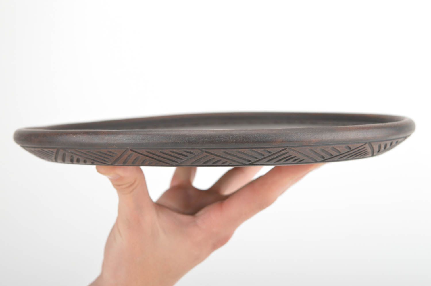 Handmade Keramik Tablett für Tassen und Krug braun rund schön ethnisch foto 3