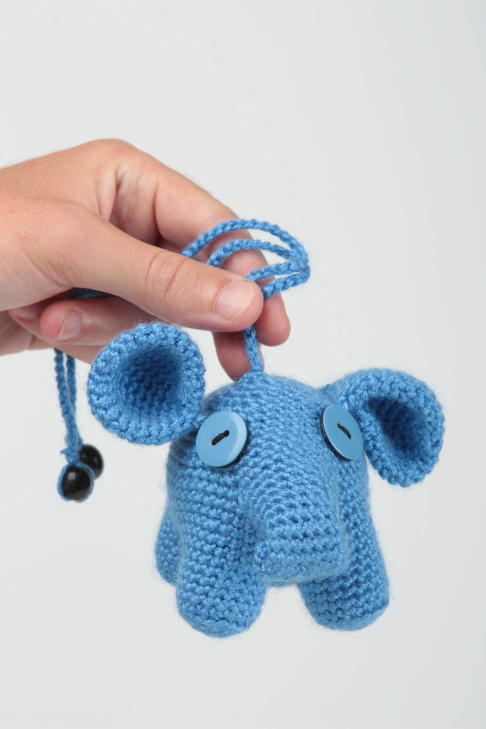 Juguete hecho a mano elefante azul juguete tejido de hilos regalo para niño foto 5