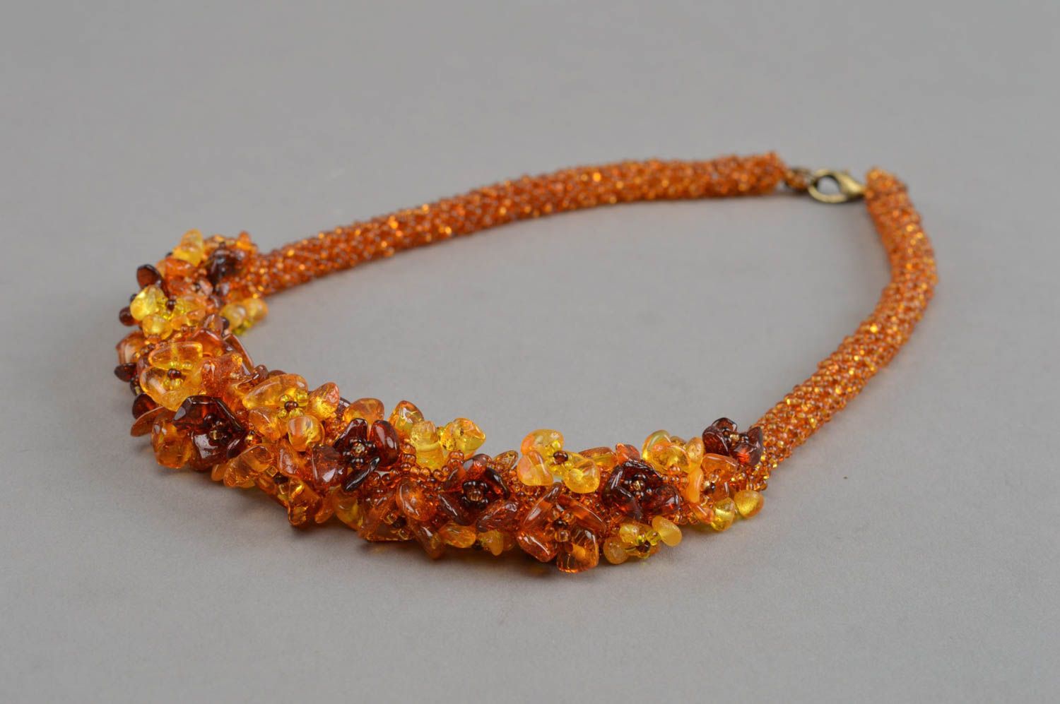 Collier en ambre naturel et perles de rocaille fait main cadeau pour femme photo 4