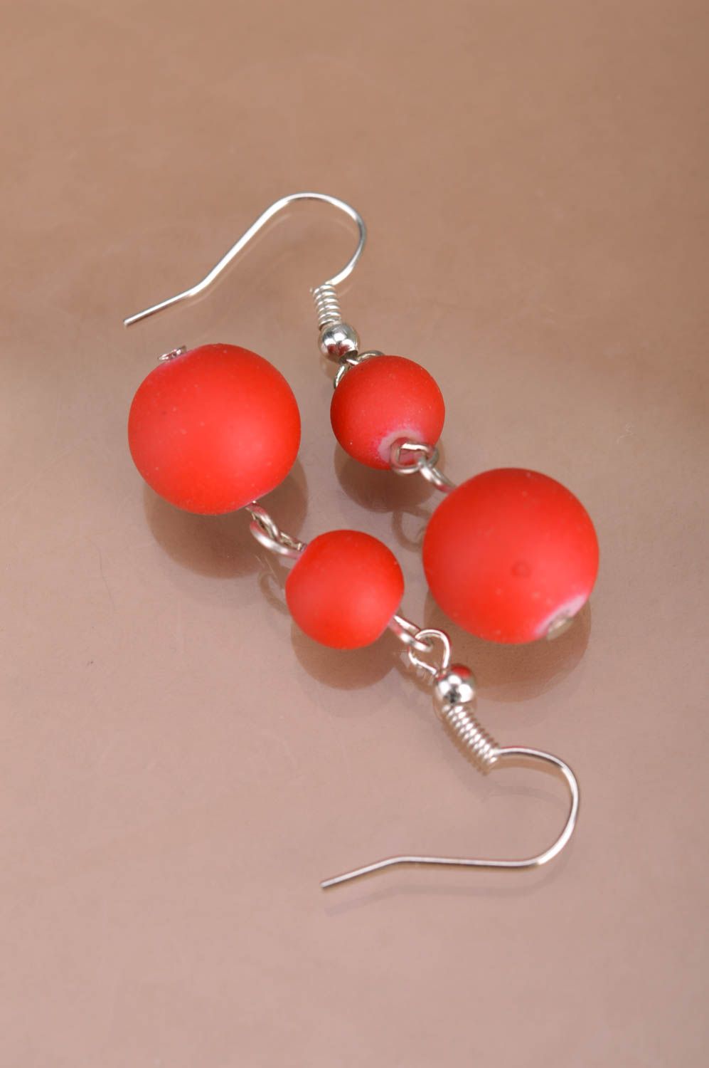 Handmade long dangle neon red beaded earrings designer for women photo 4