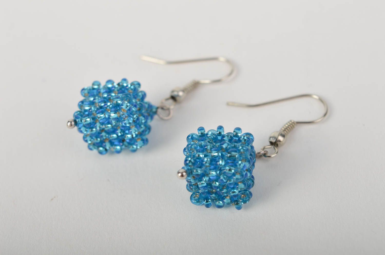 Handmade earrings beautiful blue beaded earrings designer woman accessories photo 3