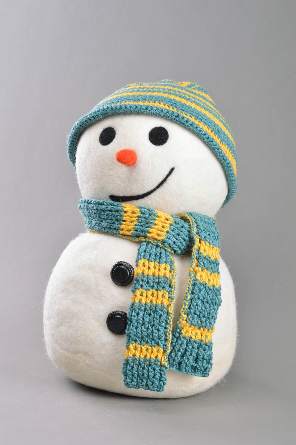 Unusual beautiful handmade felted wool toy snowman for home decor photo 1