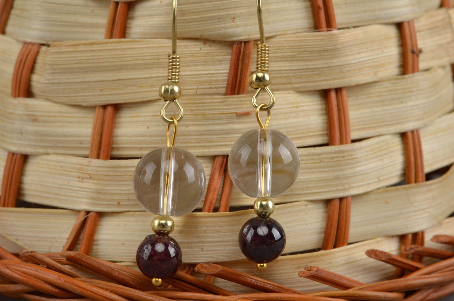Handmade earrings with quartz accessory with natural stones designer jewelry photo 5