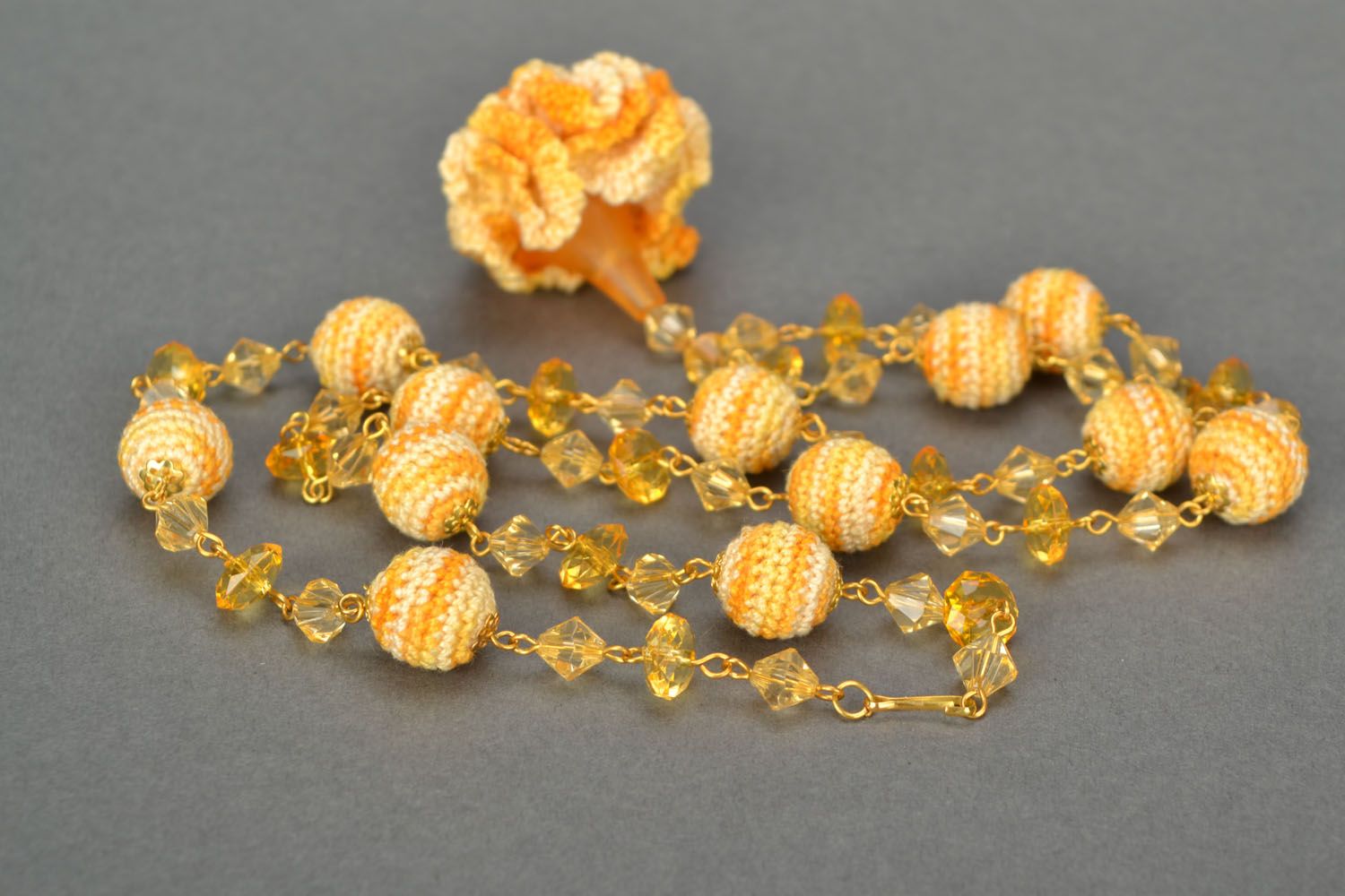 Handmade textile necklace Yellow Flower photo 5