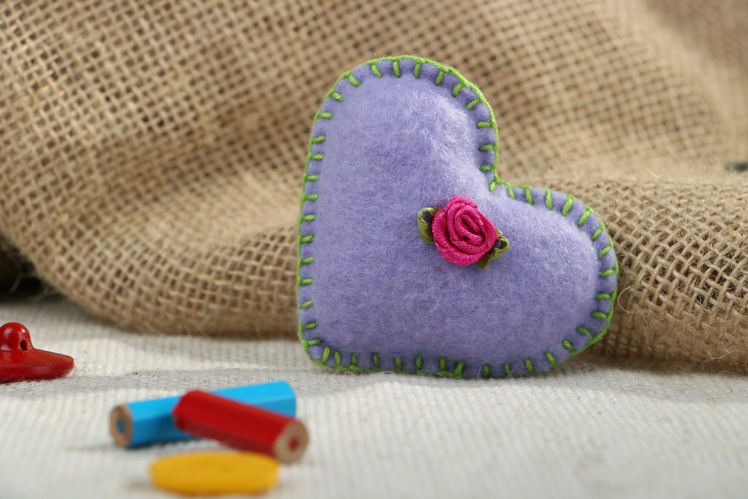 Decorative heart made from felt with rose photo 5