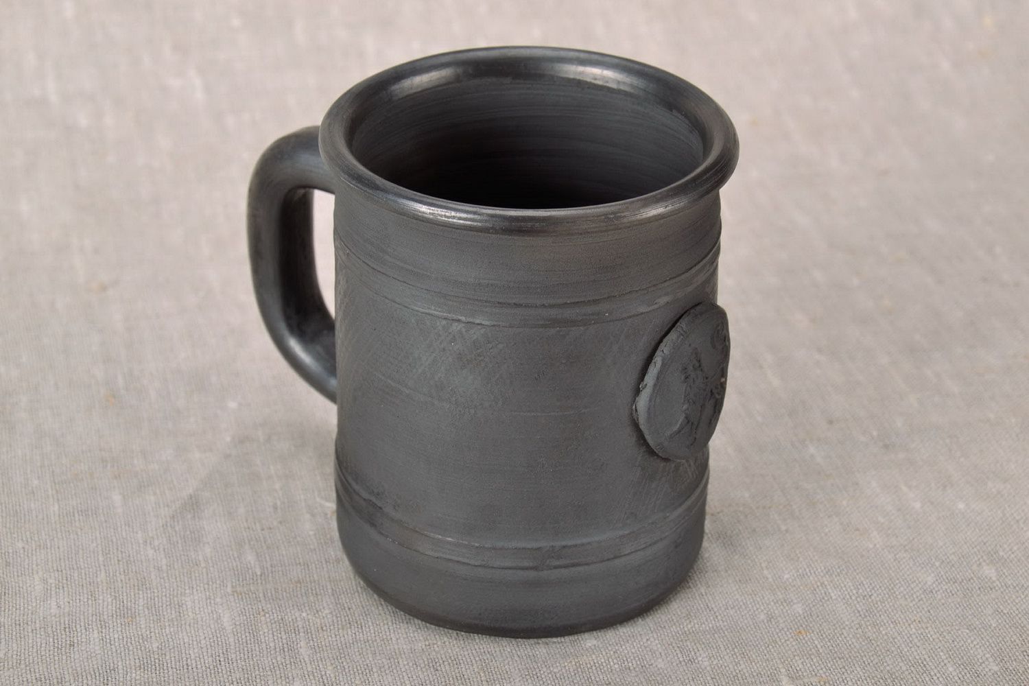 Large 10 oz black natural clay drinking mug great gift for the man photo 2