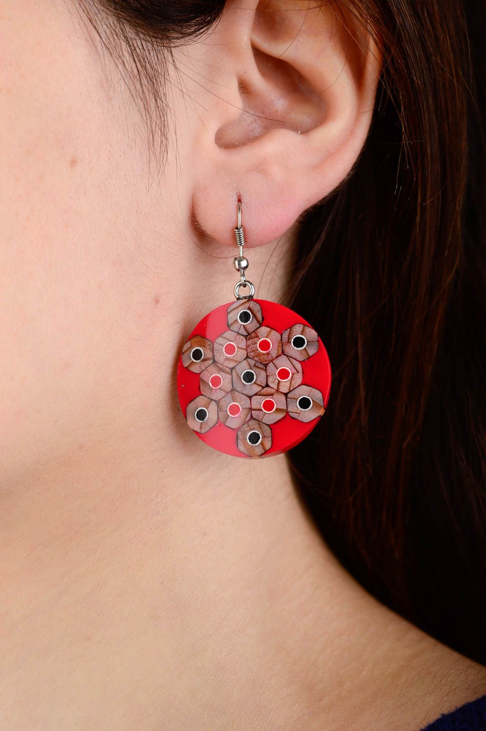 Handmade red designer earrings unusual earrings with charms bright jewelry photo 2
