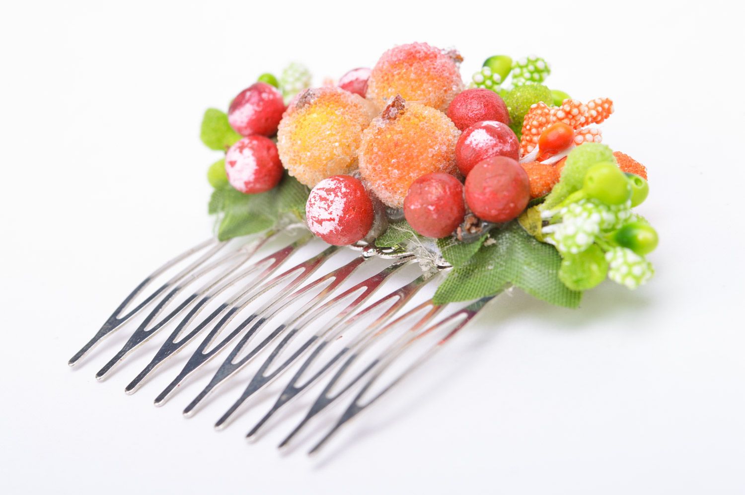 Unusual stylish elegant handmade hair comb with berries photo 5