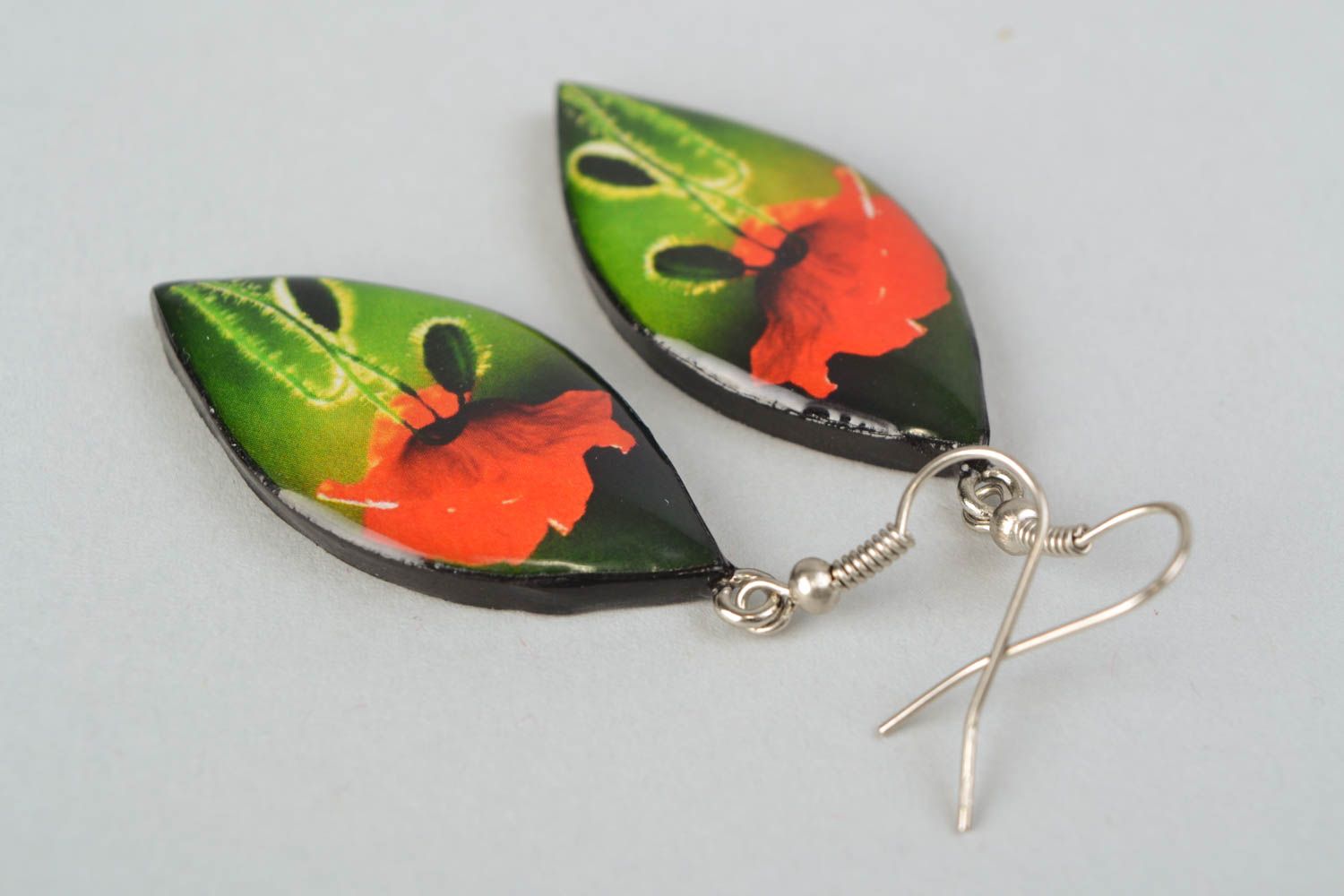 Handmade dangle earrings Poppies photo 2