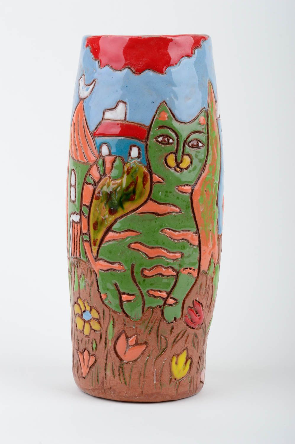 Schöne Vase handmade Dekoration aus Ton moderne Vase originell Deko für Haus foto 3