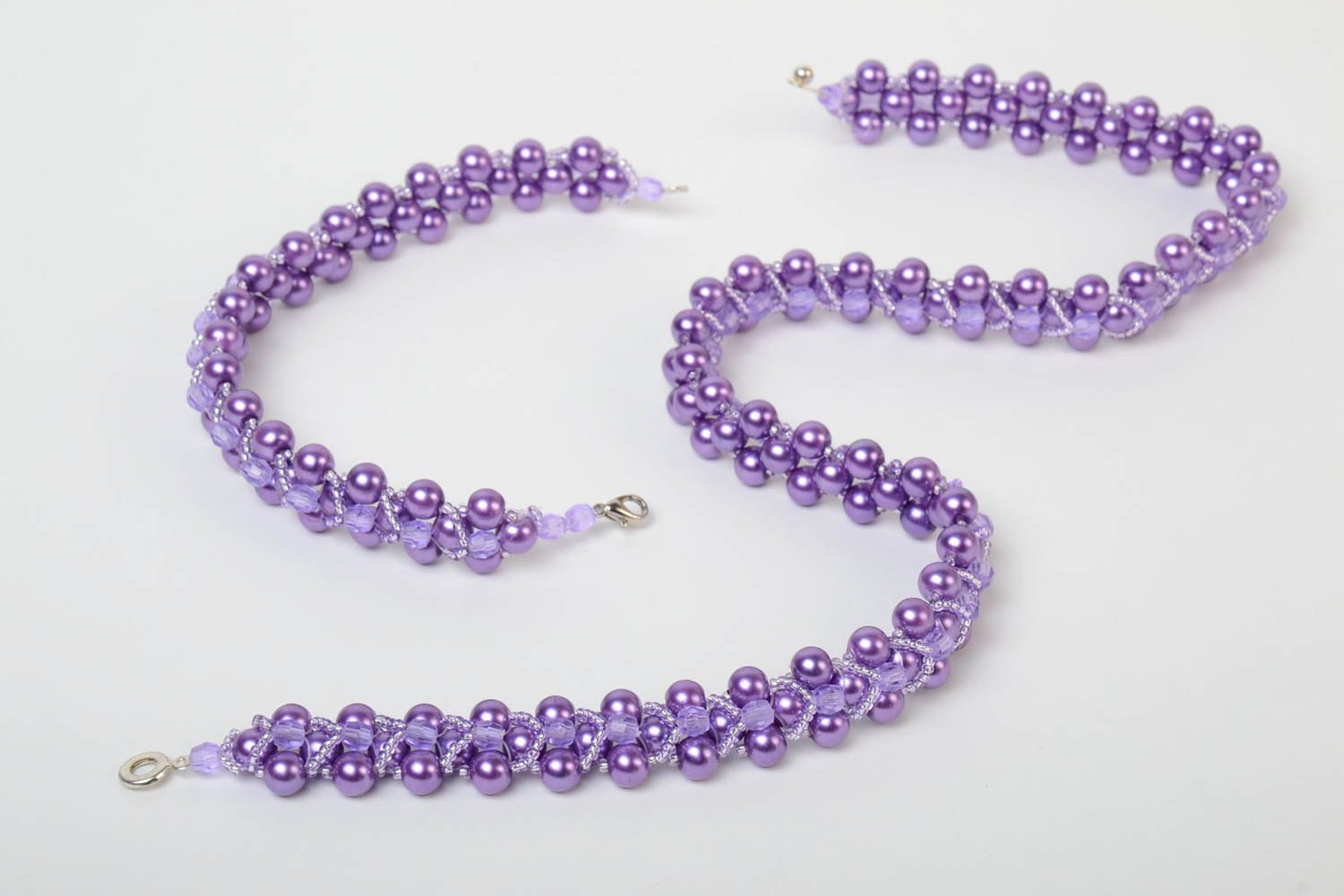 Parure de bijoux violets faite main en perles fantaisie collier et bracelet photo 5