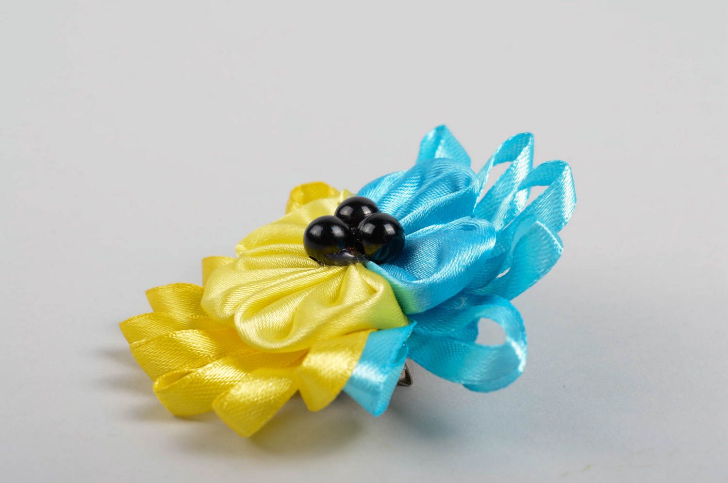 Gelb blaue Blume Haarspange handgemachter Schmuck Accessoire für Mädchen grell  foto 3