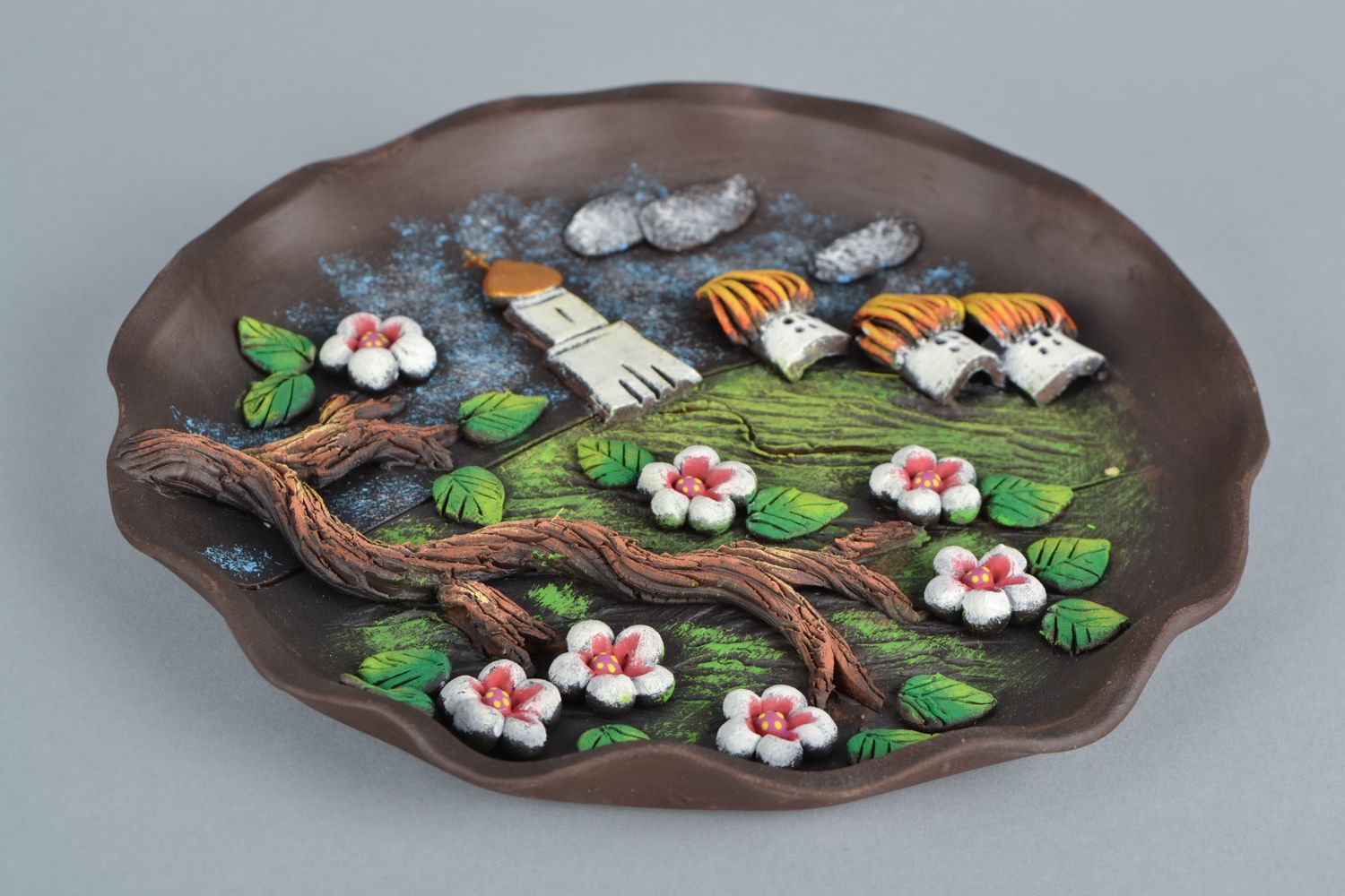 Керамическая тарелка на стену Цветущая вишня фото 4