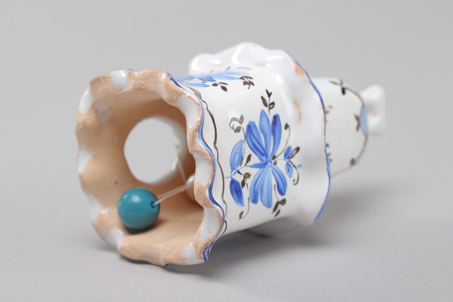 Clochette céramique peinte d'émail et couleurs faite main décorative bleue photo 4